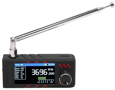 ViaGasaFamido Récepteur Radio DSP SI4732, AM FM LSB USB Pleine Bande avec écran IPS HD de 1,9 Pouces, Batterie 800 MAh, Haut-Parleur 1 W, AGC ATT pour HF SW MW VHF