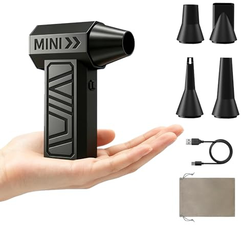 Cordless Mini Blower Hand Held Blower Rechargeable Electric Air Duster Air Blaster Air Blower Gun with LED Light, 105000 RPM 4-Gear Adjustable for Car/Computer/Keyboard/House/Outdoor