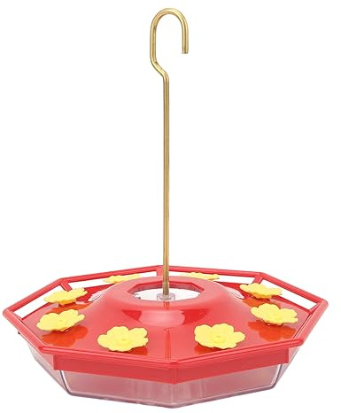 Mangiatoia per colibrì Mangiatoia per colibrì in plastica a prova di perdite anti ape di grande capacità con gancio in rame per esterni appesa rossa e gialla 12,1 once