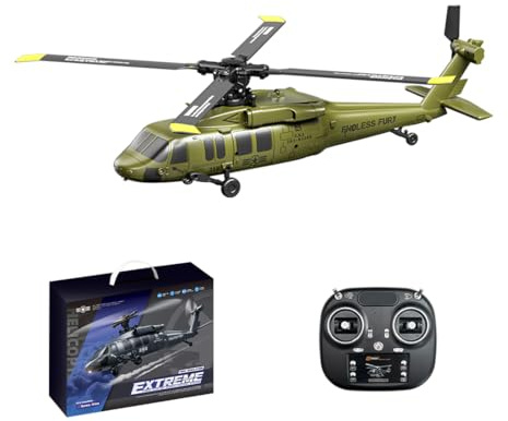 ENGINEMECH UH-60 Ferngesteuerter Hubschrauber mit Optical Flow, Höhenflug, Fernbedienung, One-Key-Inverted Flight, 2.4G 5CH Flybarless Militär Flugzeug 6G/3D Stunt Copter Helikopter für Erwachsene