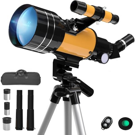 Telescopio astronomico, 70/300 mm, rifrattori telescopici, per bambini/principianti/adulti, telescopi, portatile con adattatore smartphone, telecomando, treppiede, filtro lunare, borsa di
