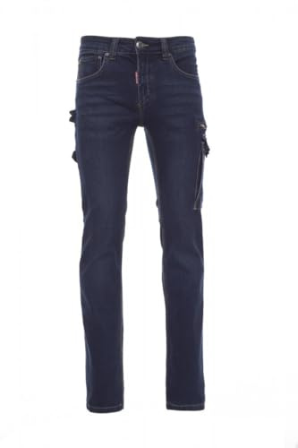 Payper West Pantaloni da Lavoro da Uomo Jeans Denim Misto Cotone Multi Tasche Laterali Porta Metro Stone Wash (IT, Numero, 48, Regular, Regular, Blu Denim)