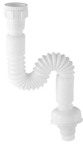 Qrity 1 Pieza Sifón Desagüe Tubo Flexible y Extensible, para Conexiones de Fregaderos de Cocina y Baño G1 1/4, Color Blanco