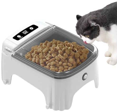 Katzen Futterautomat Timer – Nassfutter Spender 23 x 17 x 11,5 cm, Tier Automat 580 g | ABS Automatische Deckeloeffnung Hygienische Fuetterung Verwaltung System, Programmierte Katzen Mahlz