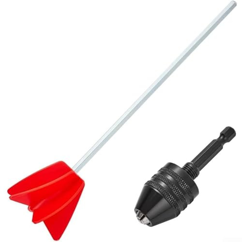 Juego de accesorios para taladro mezclador de pintura con 2 agitadores de hélice y portabrocas para mezclar adhesivos de pintura de resina epoxi, vástago hexagonal compatible con taladros de 3/8