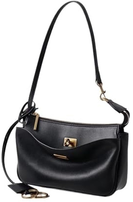Generisch Frauen Umhängetaschen Leder Marke Schwarze Handtaschen for Schnalle Design Unterarm(Black Silver,24x5x14cm)