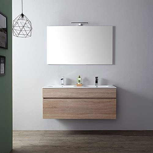 Kiamami Valentina Mobile bagno da 120 cm con doppio lavabo in quercia naturale sospeso | Sole
