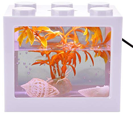 Fischbecken Aquarium Fish Tank Mini Aquarium USB LED Light Fish Tank Aquarium Decor for Box Office Tea Table(Weiß)