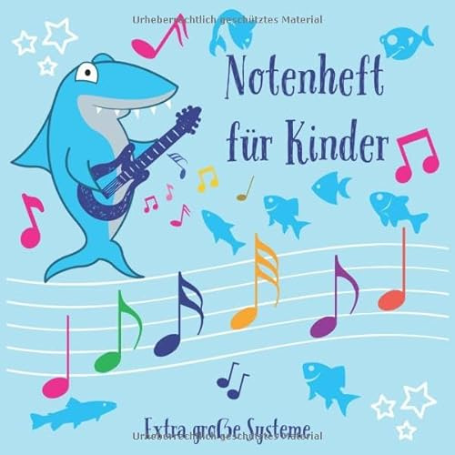 Notenheft Für Kinder: Notenheft Breite Linien für Kinder und Anfänger | 5 Notensysteme | Blanko | Schule | Mit Hilfslinien | 80 Seiten | (20.96 x 20.96 cm) | Blau