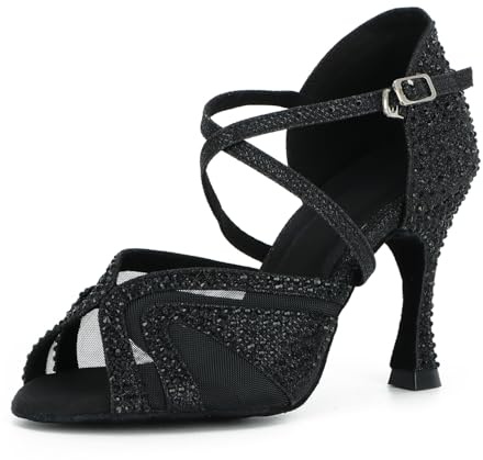 Syrads Scarpe da Ballo Latino Salsa Donna Scarpe da Ballo da Sala Tango Valzer Kizomba Bachata Danze al Coperto 1050 (Nero 9cm, 37)