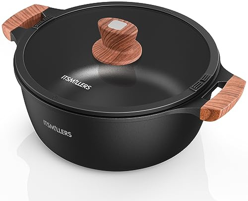 ITSMILLERS Nonstick Stock Pot, 6.5 Qt Soup Stock Pot with Strainer Lid, Induction Cooking Pot with Visible Lid for Pasta,Spaghetti, Ceramic Casserole Makes for Effortless Cleanup