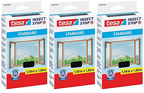 tesa Insect Stop STANDARD Fliegengitter für Fenster - Insektenschutz zuschneidbar - Mückenschutz ohne Bohren - Fliegen Netz anthrazit, 150 cm x 180 cm (3)