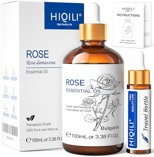 HIQILI Rose Oil Essential Oil, Premium Grade Rose Fragrance Oil for Diffuser, Skin, Hair, Candle Making, Soap Making, Large Bottle with Dropper - 3.38 Fl Oz
