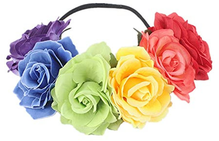 Corona di Ghirlande per Capelli da Sposa con Fascia Floreale Copricapo Ghirlanda di Rose Multicolor Copricapo con Ghirlanda di Feste Natalizie Adatto per Matrimoni, Feste, Halloween, Natale, Poster