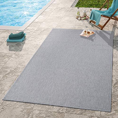TT Home In-& Outdoorteppich Terrasse Küche Balkon Wetterbeständig Modern Unifarben, Farbe: Grau, Größe:80x200 cm