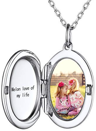 PROSILVER Damen personalisiert Medaillon zum Öffnen mit Bild 925 Silber aufklappbar Oval Anhänger Halskette Foto Amulett Floating Locket Schmuck für Muttertag Valentinstag