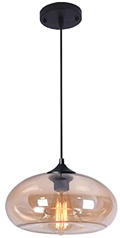 S-Cevada 28cm Bunt Glas Lampenschirm Hängelampe, Industrie Vintage Pendelleuchte E27 Loft Bar Deckenleuchte Pendellampe Für Küche Schlafzimmer Wohnzimmer Kronleuchter (Bernstein)