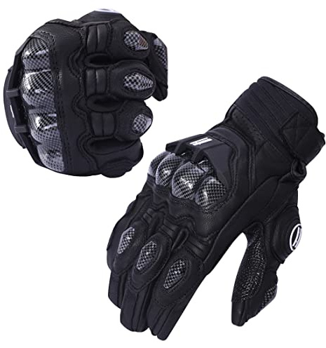 Harssidanzar Hombres Motocicletas Guantes de Carreras de Carretera con protección de Nudillos para Deportes de Motor para Montar en Motocicleta con Dedos completos KM046