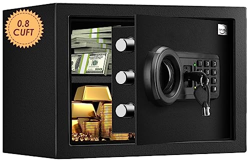 Tenamic Safe Box 0.8 Cuft Fireproof Waterproof Home Safe, Keypad Small Lock Box Cabinet Safes, Solid Alloy Steel Office Hotel Home Mini Safe, Black