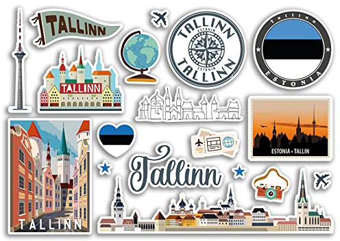A5 Aufkleberbogen Tallinn Sehenswürdigkeiten Vinyl Aufkleber – Estland Flughafen Briefmarken Skyline Flagge Karte Reise Urlaub Scrapbooking Stadt Gepäck #79134