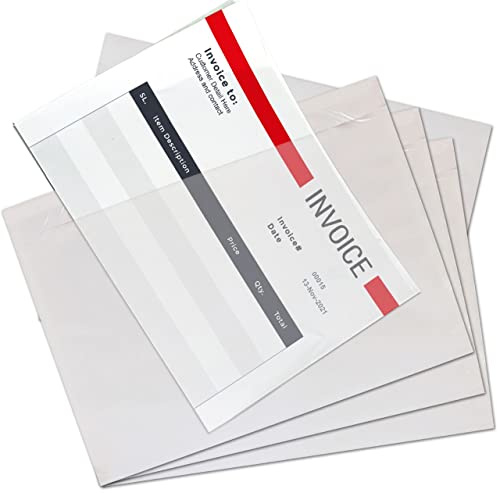 JeeJaan® Lot de 100 portefeuilles A6 en plastique transparent pour documents - Pochettes à décoller et à sceller - Pour attacher des factures, des listes d'emballage et des notes de livraison aux