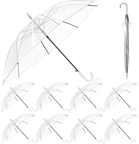 Hestya 8 Pack 37.4 Inch Clear Umbrellas for Wedding White Transparent Umbrella Dome See Through for Woman Men Bride Party
