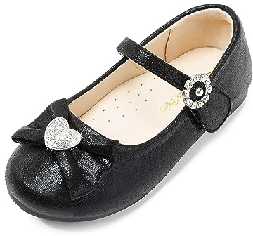 Dream Pairs Mary Jane Ballet Flats Girl ANGEL-22 | Rhinestone Heart Bow, Easy Hook-Loop Small Hands, Cushioned Heel Comfort