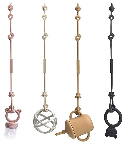 CLDY Baby Spielzeug Schnullerkette Silikon Cup Catcher, BPA-frei Sicherheitsgurte für Spielzeug, Trinkbecher Halteriemen für Kinderwagen Hochstuhl Autositz 4 Stück Soother Chains (Muschel & Seestern)