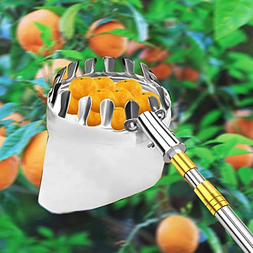 LekLai Obstpflückerstange, Edelstahl-Apfelpflücker, Obstfänger-Pflückwerkzeug, Obstbaumpflücker Mit Teleskopstange, Obstpflückwerkzeuge Zum Erntepflücken Von Zitrusfrüchten, Birnen, Pfirsichen, 2,5