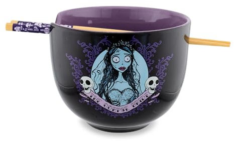 Silver Buffalo Tim Burton's Corpse Bride Emily 20-Ounce Ramen Bowl and Chopstick Set