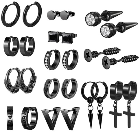 OIDEA Herren Damen Ohrringe Set: Creolen Magnet Ohrringe aus Edelstahl in Gold Schwarz Silber Runden Kreuz Anhänger Ohrstecker Ohrhänger Punk Rock Fake Ohrclip Ohrschmuck Geschenk für Unisex
