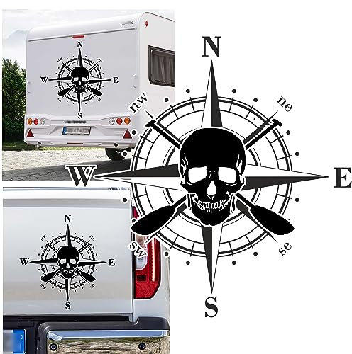 Rakelfix Autocollant personnalisable pour camping-car et voiture - Motif pagaie - Tête de mort - Rose des vents