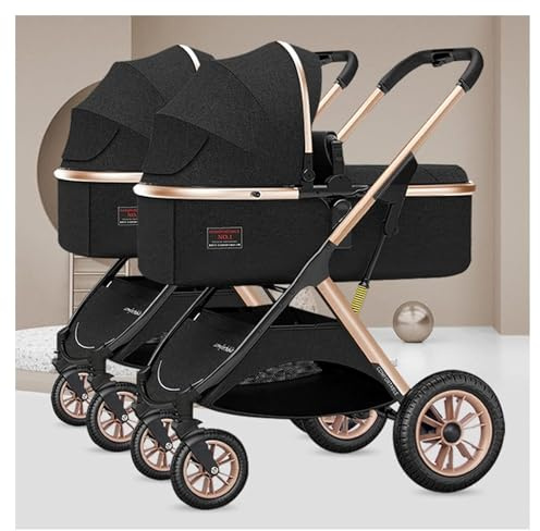 Rieort Cochecito Gemelo Plegable, Asiento Doble, cochecitos tándem, Carrito portátil Ligero, Cochecito Doble de aleación de Aluminio