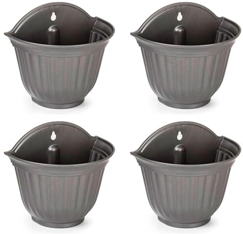 Acan Tradineur - Pack de 4 macetas de plástico para Pared, macetero, Tiesto Colgar, Recipiente para Plantas, Flores, balcón, Porche, hogar, Fabricada en España (Antracita - 26 x 29,5 x 19 cm)