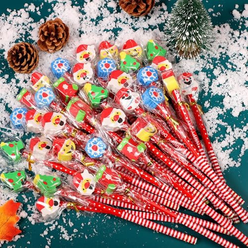 Ezydka Bleistift Weihnachten 30pcs Bleistifte Weihnachten mit Radiergummi | Kinder Weihnachten Bleistifte, Weihnachtsbleistifte für Weihnachts Mitgebsel Kinder, Weihnachtsmitbringsel