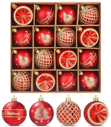Weihnachtskugeln Kunststoff Rot Gold Weihnachtsbaumschmuck,Weihnachtsdeko,16 Stück Weihnachtsbaumkugeln,Christbaumschmuck Rot,An Einem Weihnachtsbaum Hängen