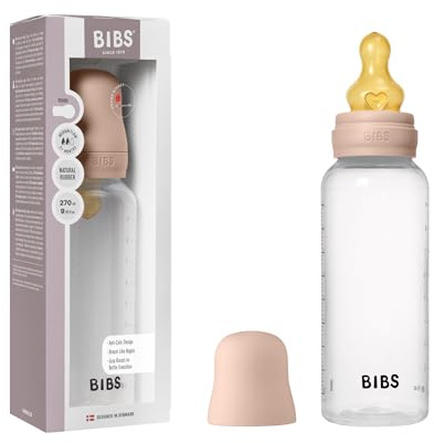 Biberon Baby BIBS 270 ml - Tettarella in lattice di gomma naturale - Anti-coliche, senza BPA, tettarella tonda, flusso medio, leggero e facile da pulire, per neonati 0+ anni - Blush