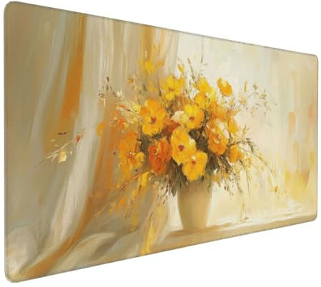 Gaming Mauspad XXL Blume Mousepad 800x400x4mm Gelb Verlängertes Mauspad Schreibtischauflage,Genähte Kanten Mauspad,Verbessert Präzision und Geschwindigkeit Wasserdicht Geeignet für Büro und Spiele