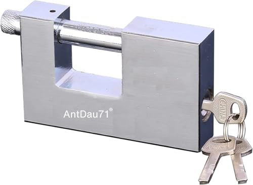 AntDau71® - Lucchetto Corazzato Antiscasso con 3 Chiavi - Acciaio Massiccio Temprato - Catenaccio Moto, Serranda, Cancello, Sicurezza Garage. Lunghezza 80mm - CW926