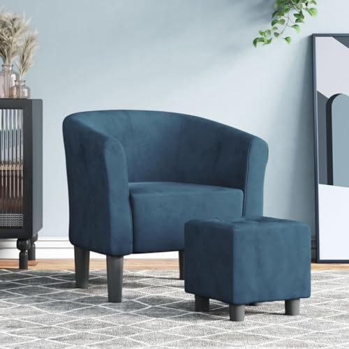 Myheimly Clubsessel, Sessel mit gepolstertem Sitz Armlehnen, Cocktailsessel mit Holzgestell, Loungesessel Relaxsessel Polstersessel, Samt Clubsessel Dunkelblau,Mit Fußhocker