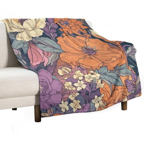 Superweiche, bedruckte Flanelldecke, Blumen in verschiedenen Farben, weiche, leichte, gemütliche Decken für Couch, Schlafzimmer, Anti-Pilling (152,4 x 203,2 cm)