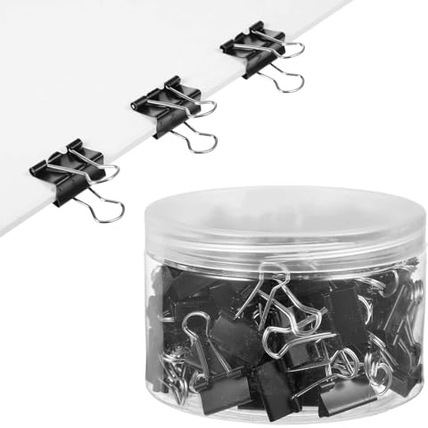 100 Stück Foldback Klammern Set, 19 mm Schwarz Binder Clips, Papierklammern aus metall, Büroklammern für Papierarbeiten, Vielzweckklammern für Bürobedarf, Briefpapier Papier, Schule, Heimbedarf