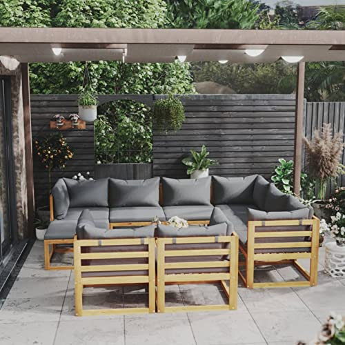 IKAYAA Garten loungemöbel Set Gartenmöbel Set Holz Balkon Lounge Holz Holz Lounge Outdoor Garnitur Sitzgruppe Lounge-Set mit Auflagen Massivholz Akazie-Dunkelgrau-10-tlg