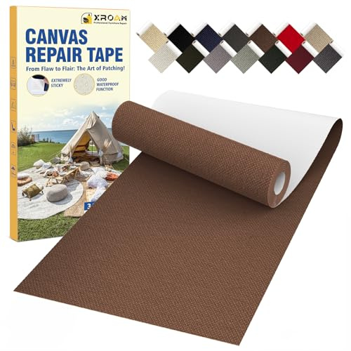 Xroam Canvas Repair Tape, 8 x 160 cm Waterproof Fabric Tape for Furniture, Self Adhesive Canvas Patches for Boat Covers, Sofas, Tents, Louge Chairs, Canopy, Awning Dark Brown