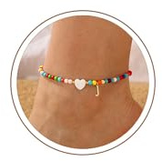 TINGN Fussketten für Frauen 14K Vergoldet Fußkette Gold Schmuck Perlen Boho Verstellbar Fußkettchen Wasserfest Bunte Mädchen Kinder Fußschmuck Buchstaben A-Z mit Herz Anklets for Women
