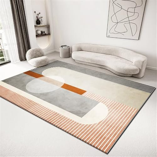RUGMRZ Camping Teppich Outdoor kinderzimmer deko 300x400CM weich ohne zu verblassen Grau Orangefarbener moderner gestreifter lauferteppich Flur lang XXL