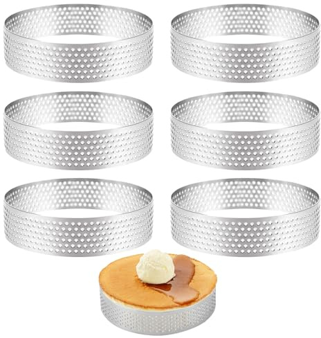6 PCS Cercle à Tarte Perforé en Acier Inoxydable, Moule à Tartes Pâtisseries Mini Gâteaux Mini Pizzas Muffins