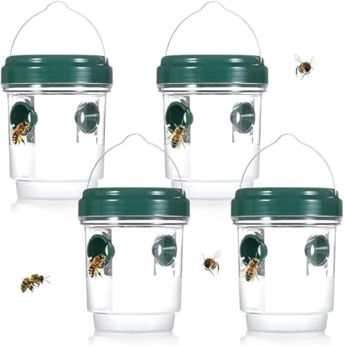 Lot de 4 pièges à frelon d'extérieur pour bouteille en plastique intérieur, pièges à frelons asiatiques sélectifs, pièges et frelons extérieurs, pièges à moustiques, mouches, mouches (vert foncé)