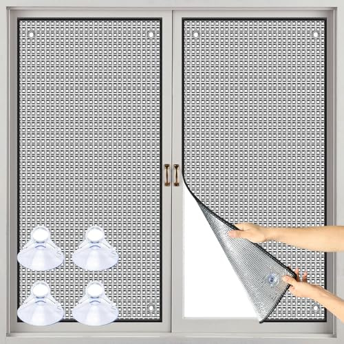 Protector solar para ventanas interiores, protección visual, protección solar, doble aluminio, aislamiento térmico, con ventosas, lámina aislante autoadhesiva (100 x 140 cm)