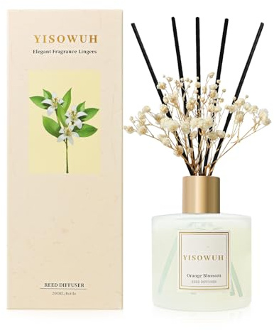YISOWUH Raumduft-Rattanstäbchen-Diffuser, 200ml Orangenblüte-Diffusoren mit 8 Duftstäbchen, Raumduft-Diffusor für Badezimmerregal